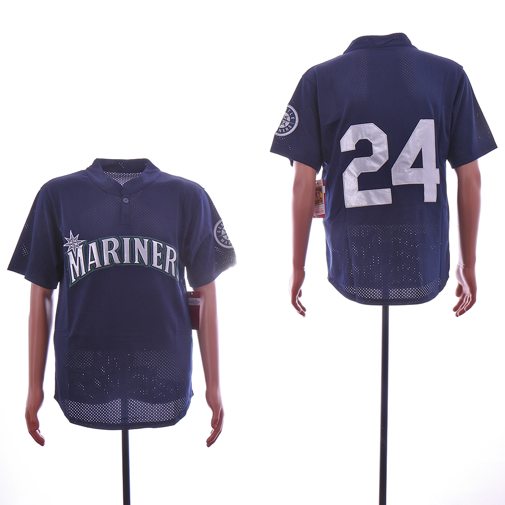 Men Seattle Mariners 24 Griffey Blue Throwback MLB Jerseys